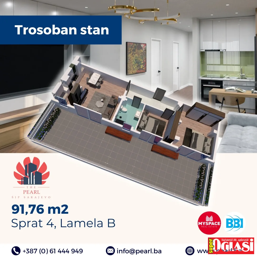 Trosoban stan u novogradnji Šip, 91m2
