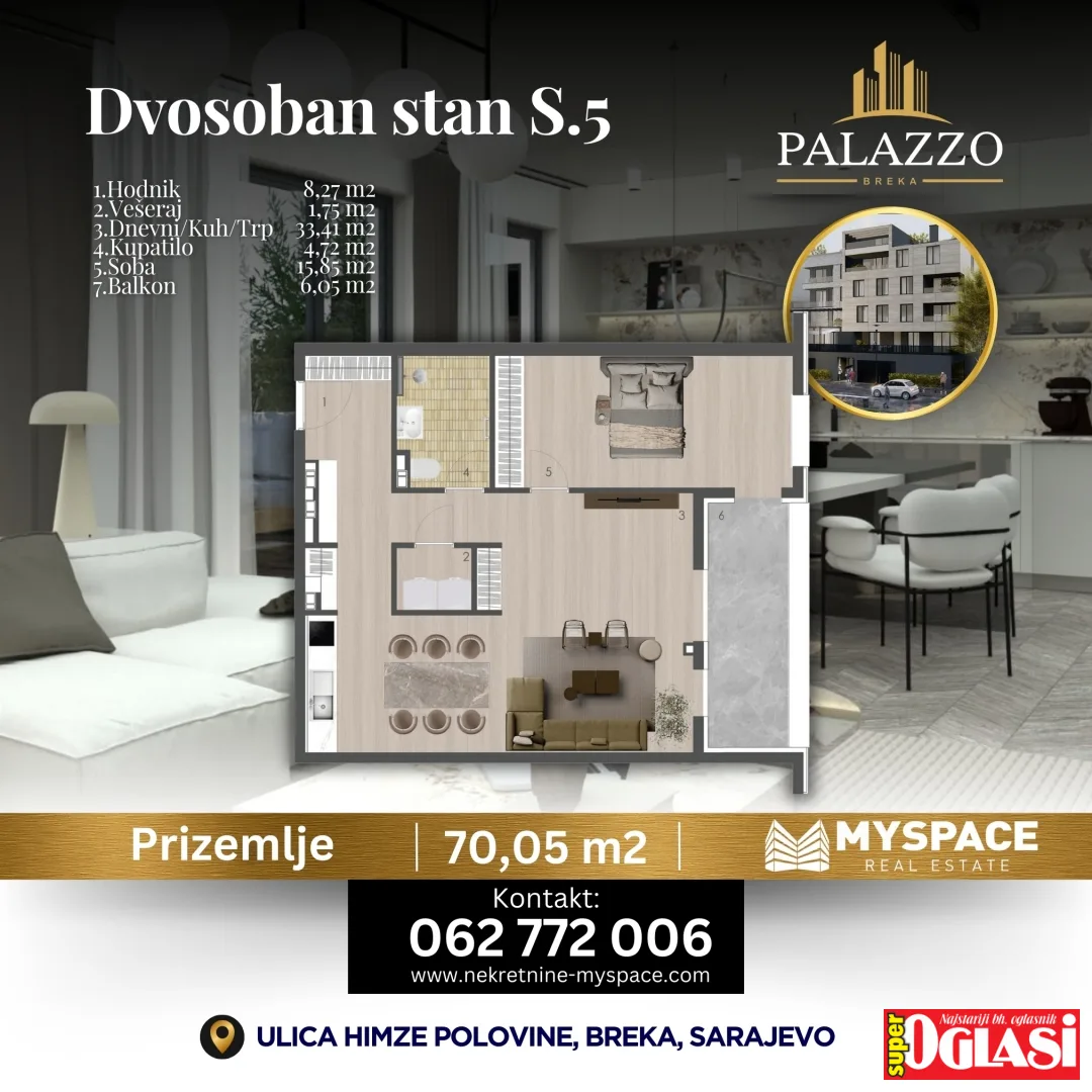 Dvosoban stan u novogradnji Palazzo Breka, 70m2