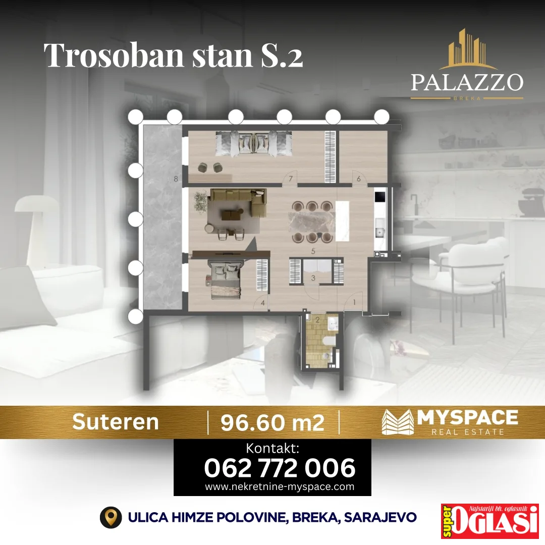 Trosoban stan u novogradnji Palazzo Breka, 96m2, stan, površina 96m2