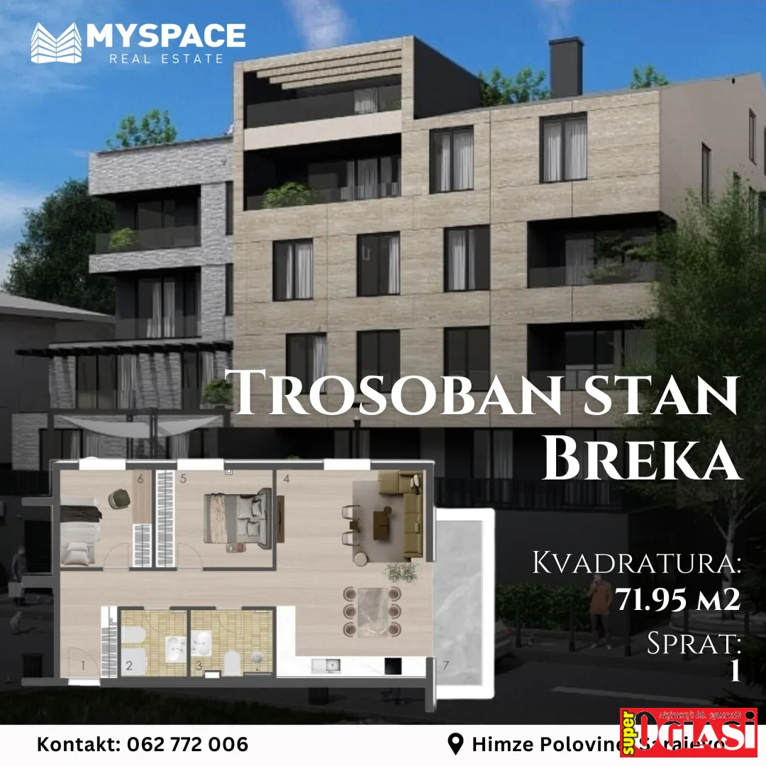 Trosoban stan u novogradnji Palazzo Breka, 72m2