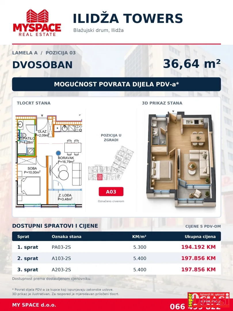 Stan sa spavaćom sobom Ilidža Towers, 36m2