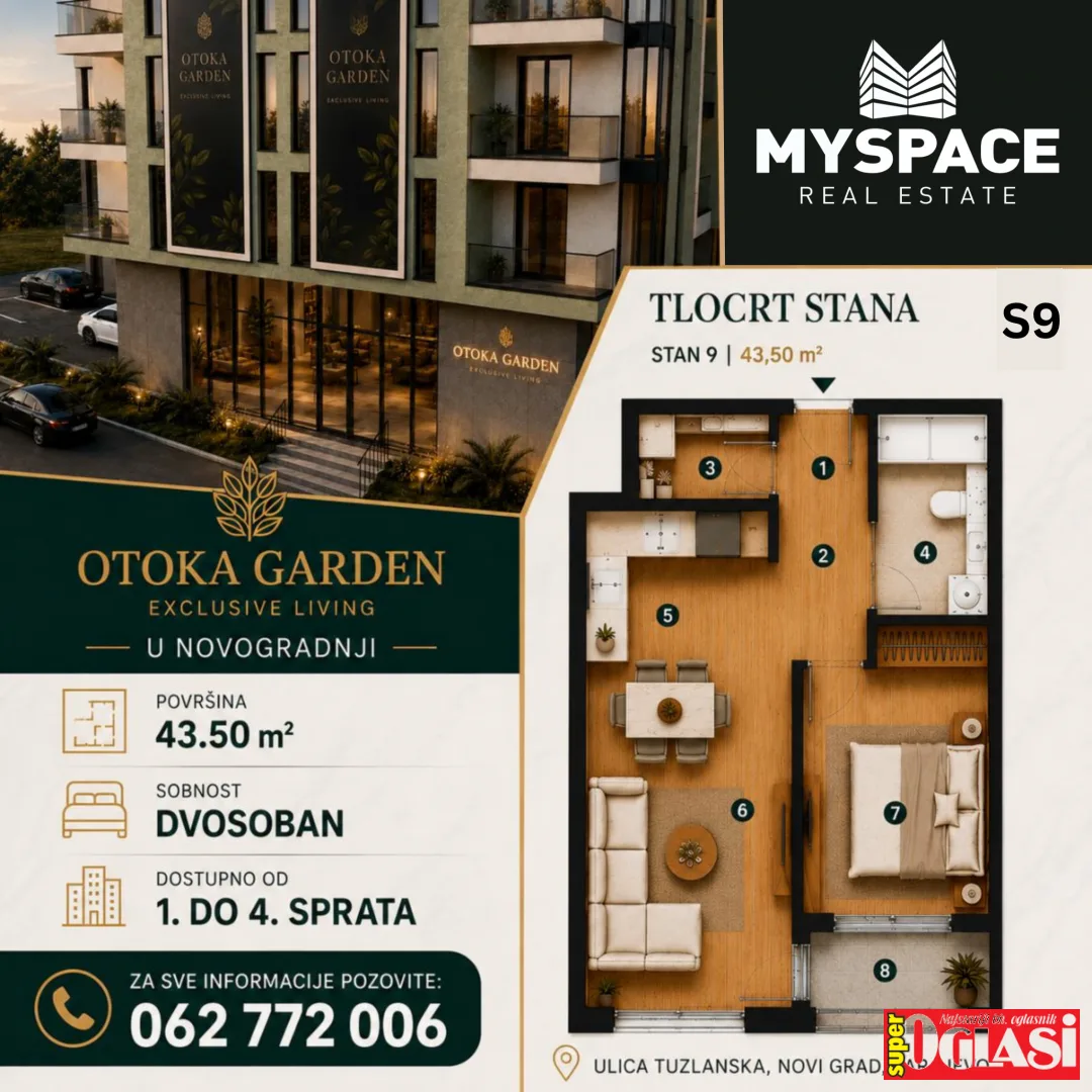 Dvosoban stan u stambeno-poslovnom objektu "Otoka Garden", 43m2