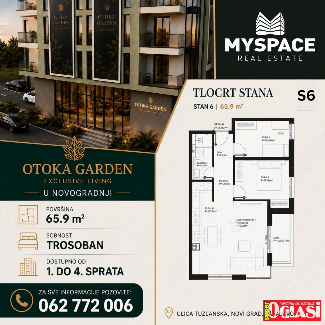 Trosoban stan u stambeno-poslovnom objektu "Otoka Garden", 66m2