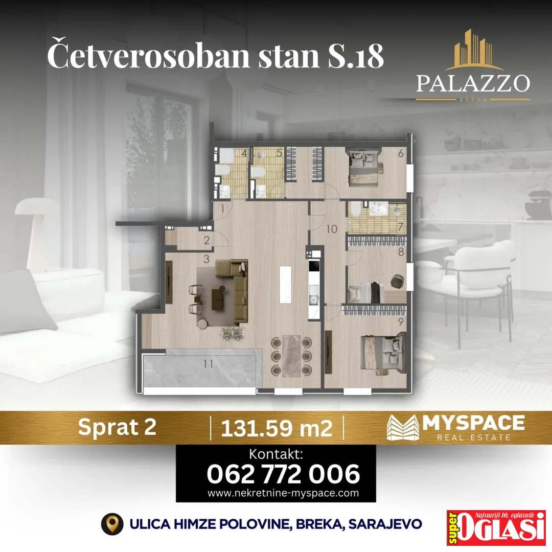 Četverosoban stan u novogradnji Palazzo Breka, 132m2