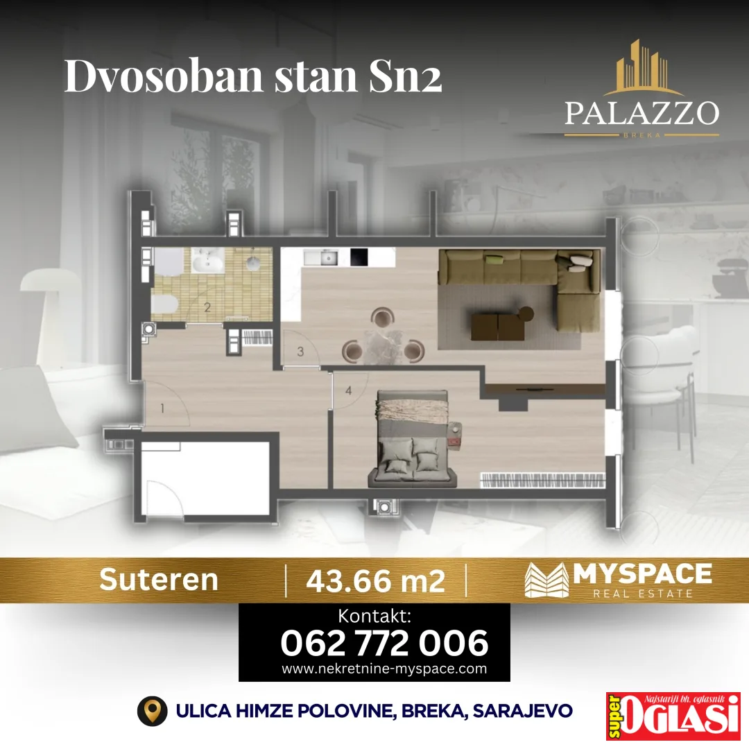 Dvosoban stan u novogradnji Palazzo Breka, 43m2 , stan, površina 43m2