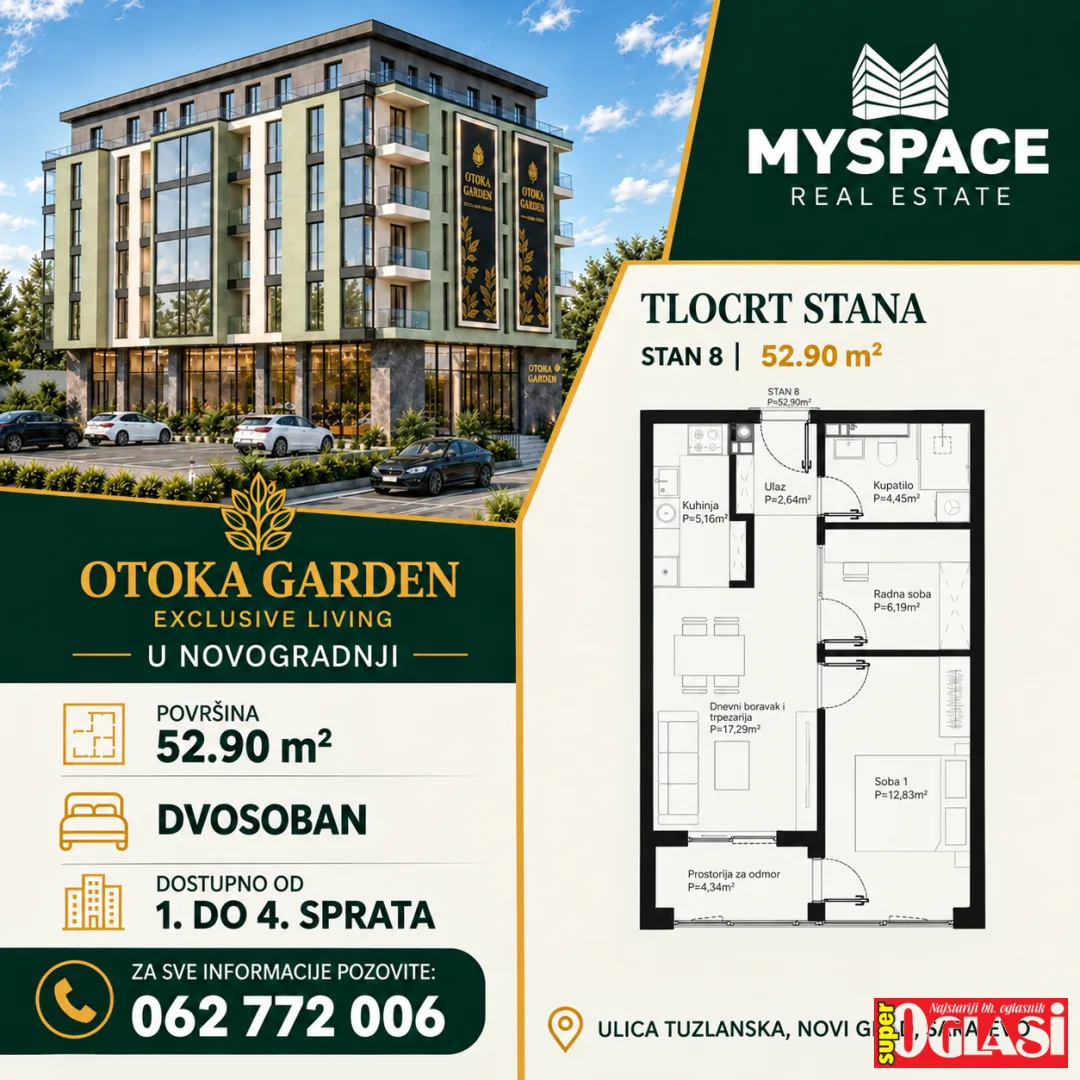 Dvosoban stan u stambeno-poslovnom objektu "Otoka Garden", 53m2 