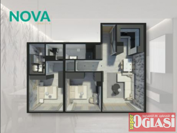 Grbavica, Derviša Numića, 66m2, trosoban, III sprat, novogradnja, lift, grijanje na toplotne pumpe, blinda vrata, 420.000KM.